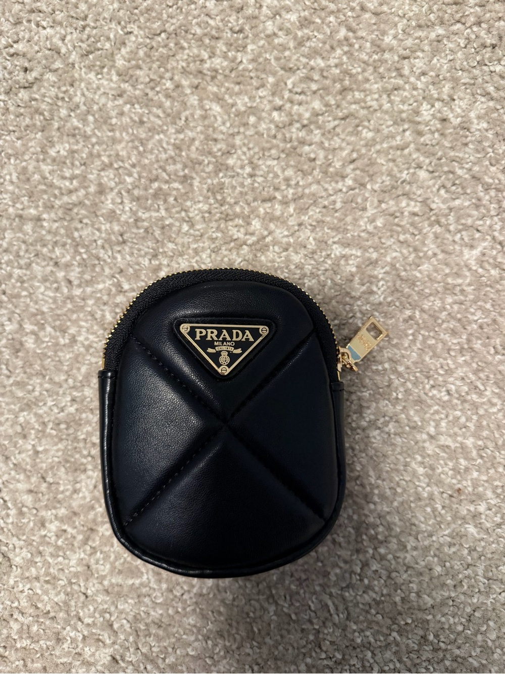 Black Quilted Leather Toiletry Pouch with Gold Hardware